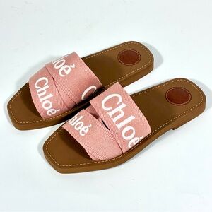 Chloe Woody Logo Slide Sandals Light Rosewood Pink 40EU 10US NEW